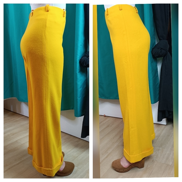 SOLD Vintage Addenda Women's XS Yellow Wool USA Wide Leg Sailor Nautical Pants - Picture 2 of 6